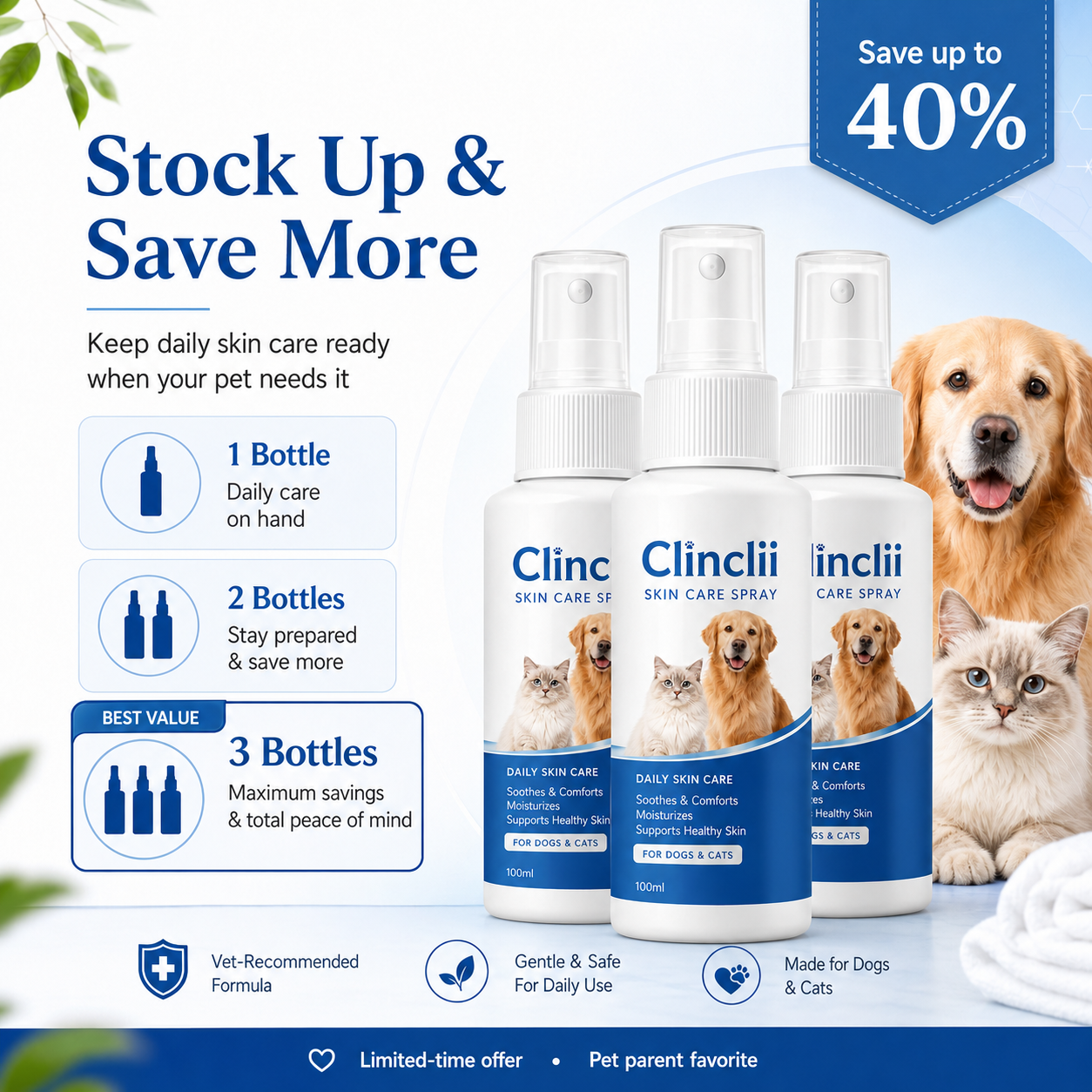 Clinclii™ Pet Skin Care Spray | Gentle Relief Support for Itchy, Flaky & Irritation-Prone Skin
