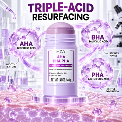 HZA Exfoliating Clay Mask Stick with AHA BHA PHA & Glycolic Acid