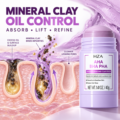 HZA Exfoliating Clay Mask Stick with AHA BHA PHA & Glycolic Acid