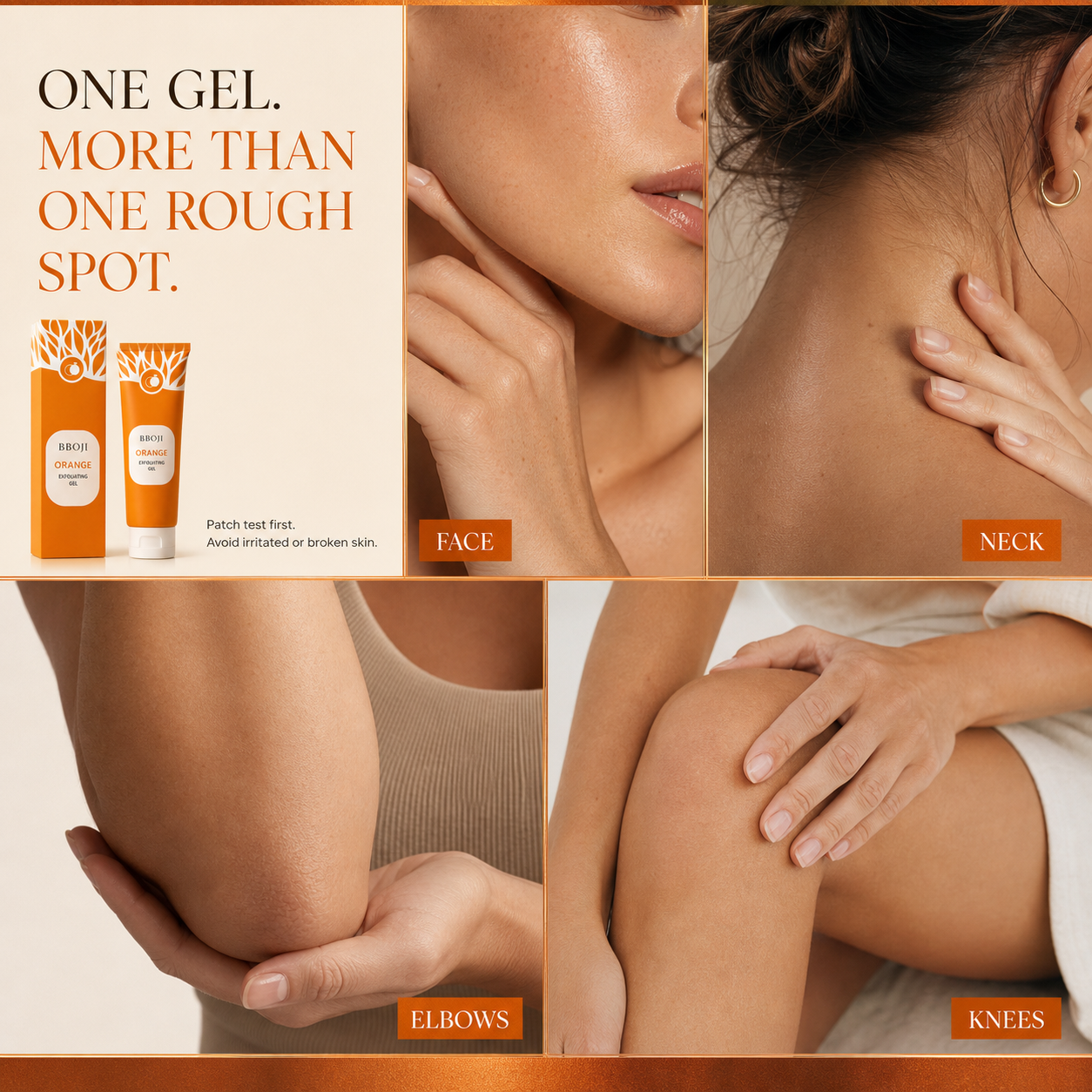 Face neck elbows and knees multi-zone exfoliating care guide