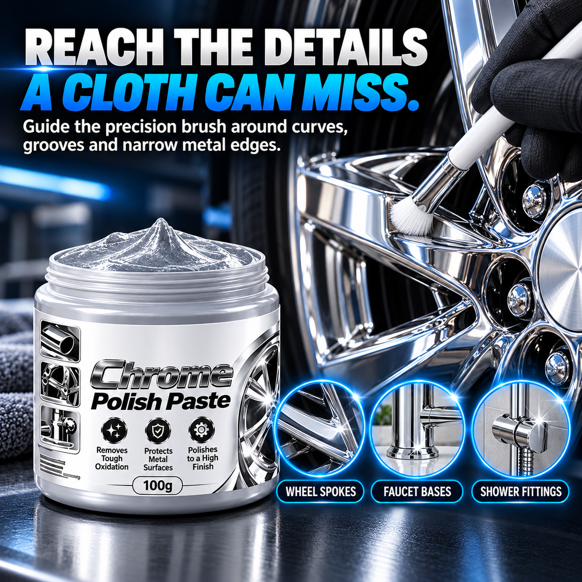 Metal Chrome Polish & Restorer Paste with Brush