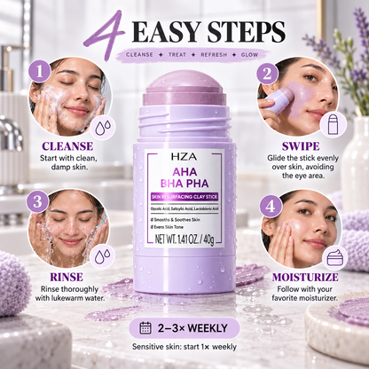 HZA Exfoliating Clay Mask Stick with AHA BHA PHA & Glycolic Acid