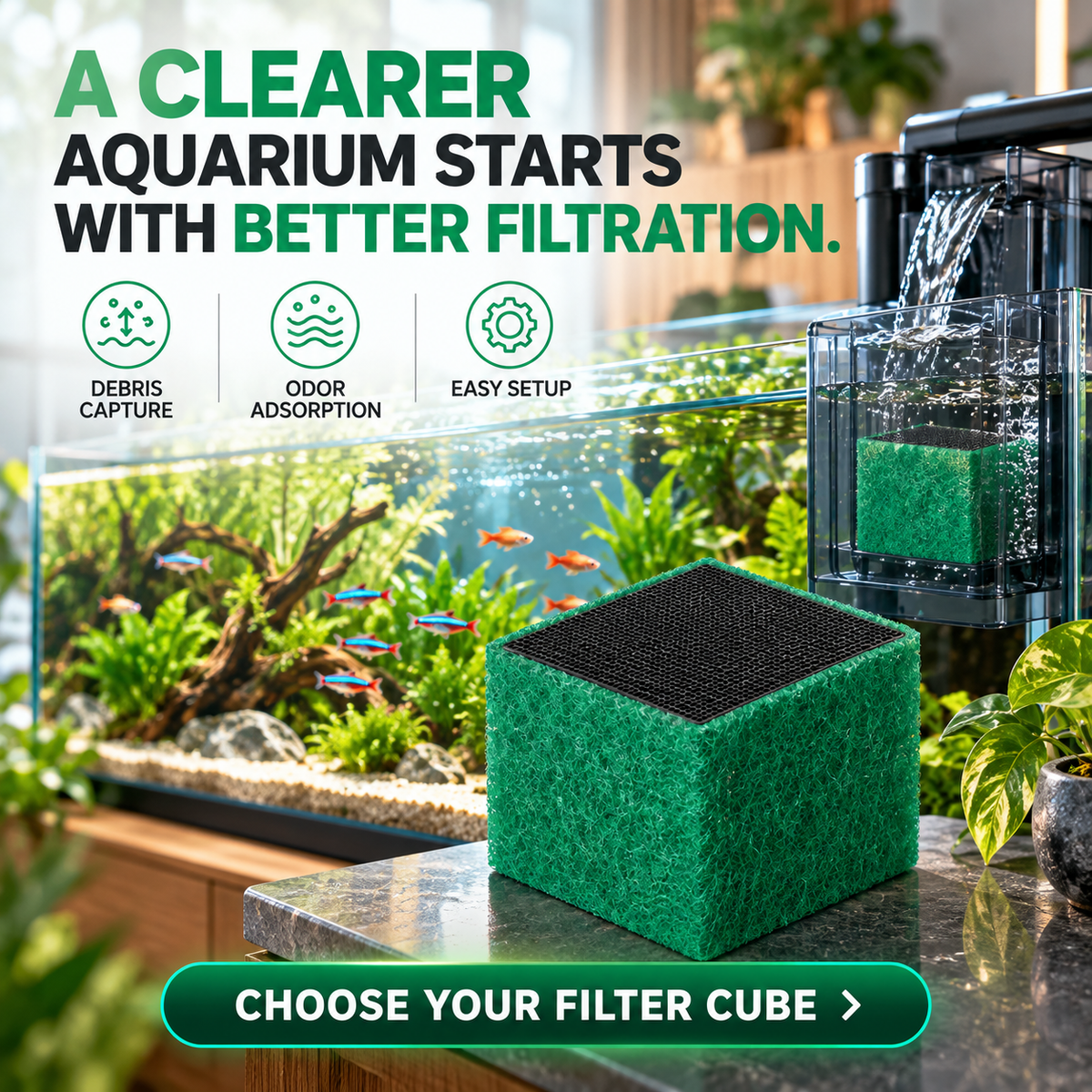 Activated Carbon Filter Cube for Aquarium Water Purification