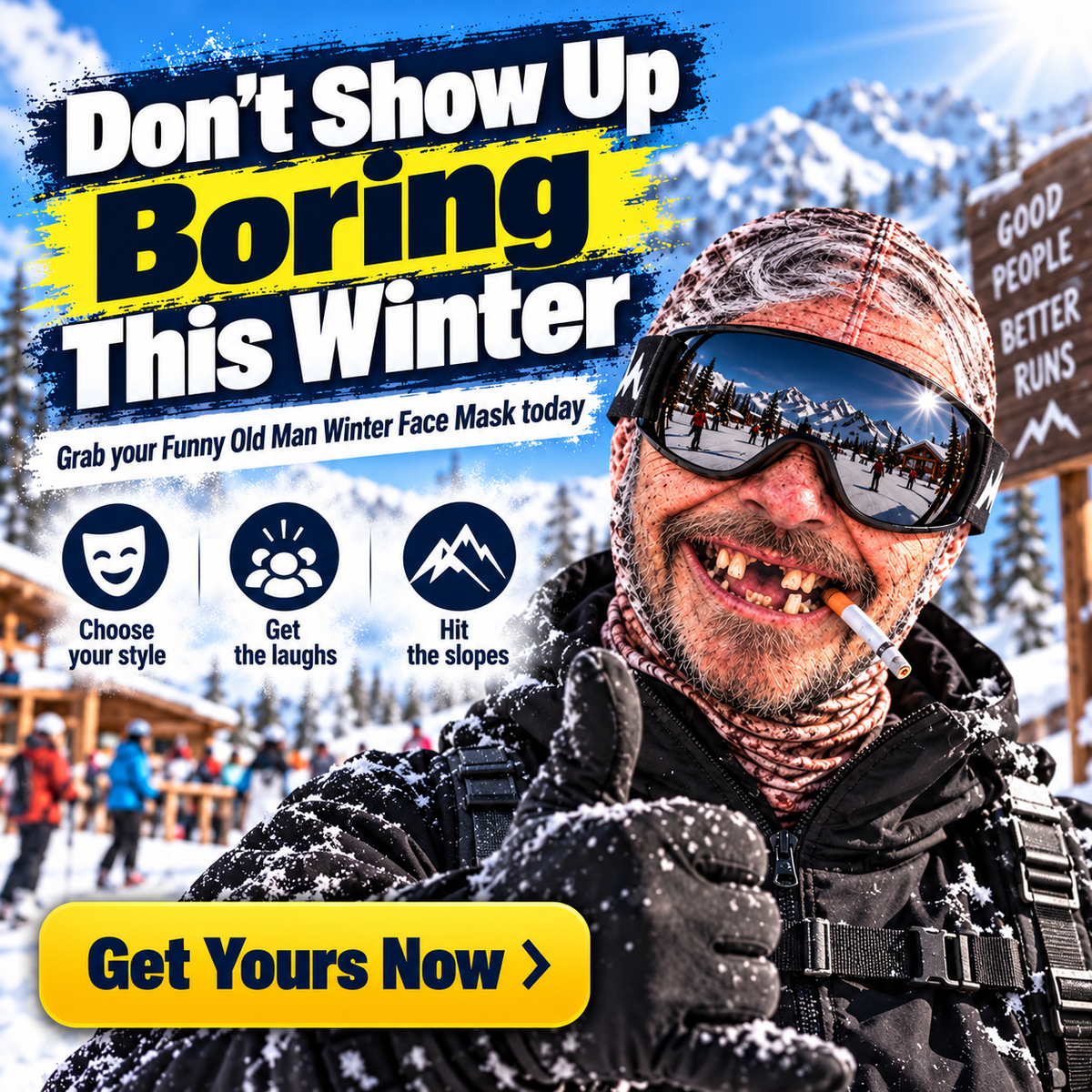 Old Man Ski Winter Face Mask 3D Funny Realistic Face Balaclava Party Gear