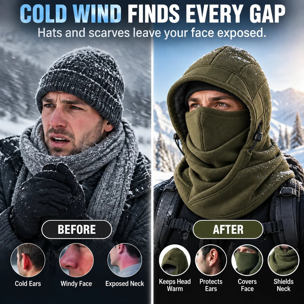 One-piece flannel warm mask hat– Full Face & Neck Winter Protection for Outdoor Adventures