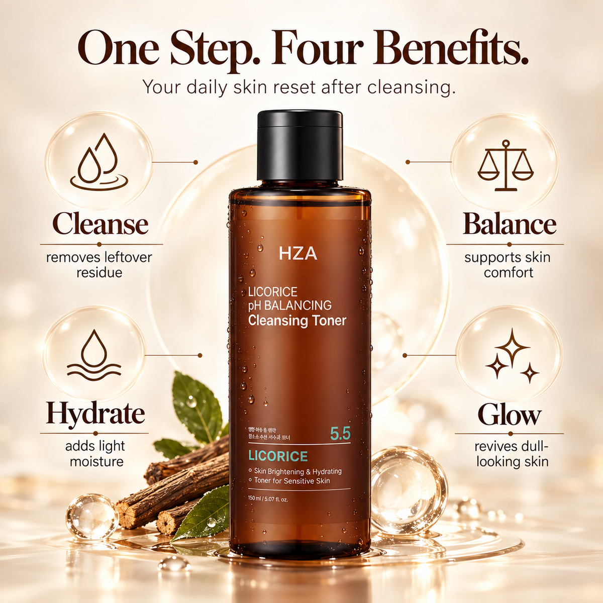 HZA Licorice pH 5.5 Balancing Cleansing Toner, 5.07 fl oz