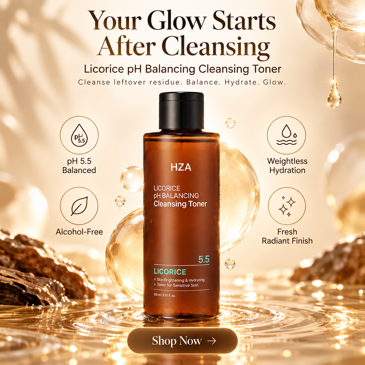 HZA Licorice pH 5.5 Balancing Cleansing Toner, 5.07 fl oz
