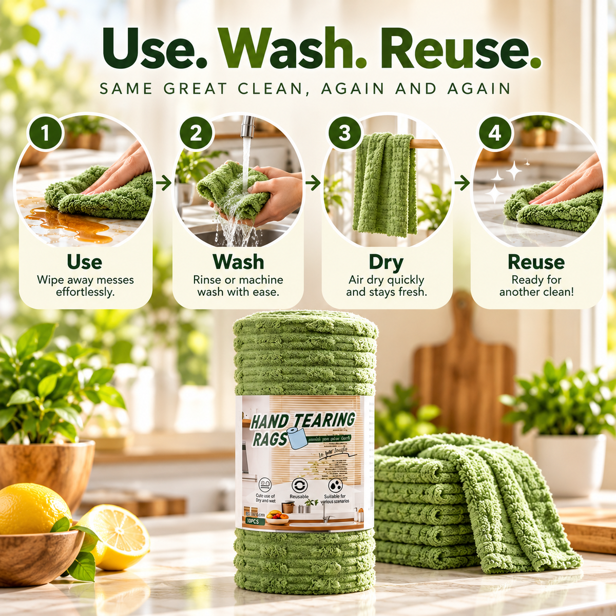 🔥Buy 2 Get 1 Free🔥Tear-Off Microfiber Cleaning Cloth Roll, Absorbent Lint-Free