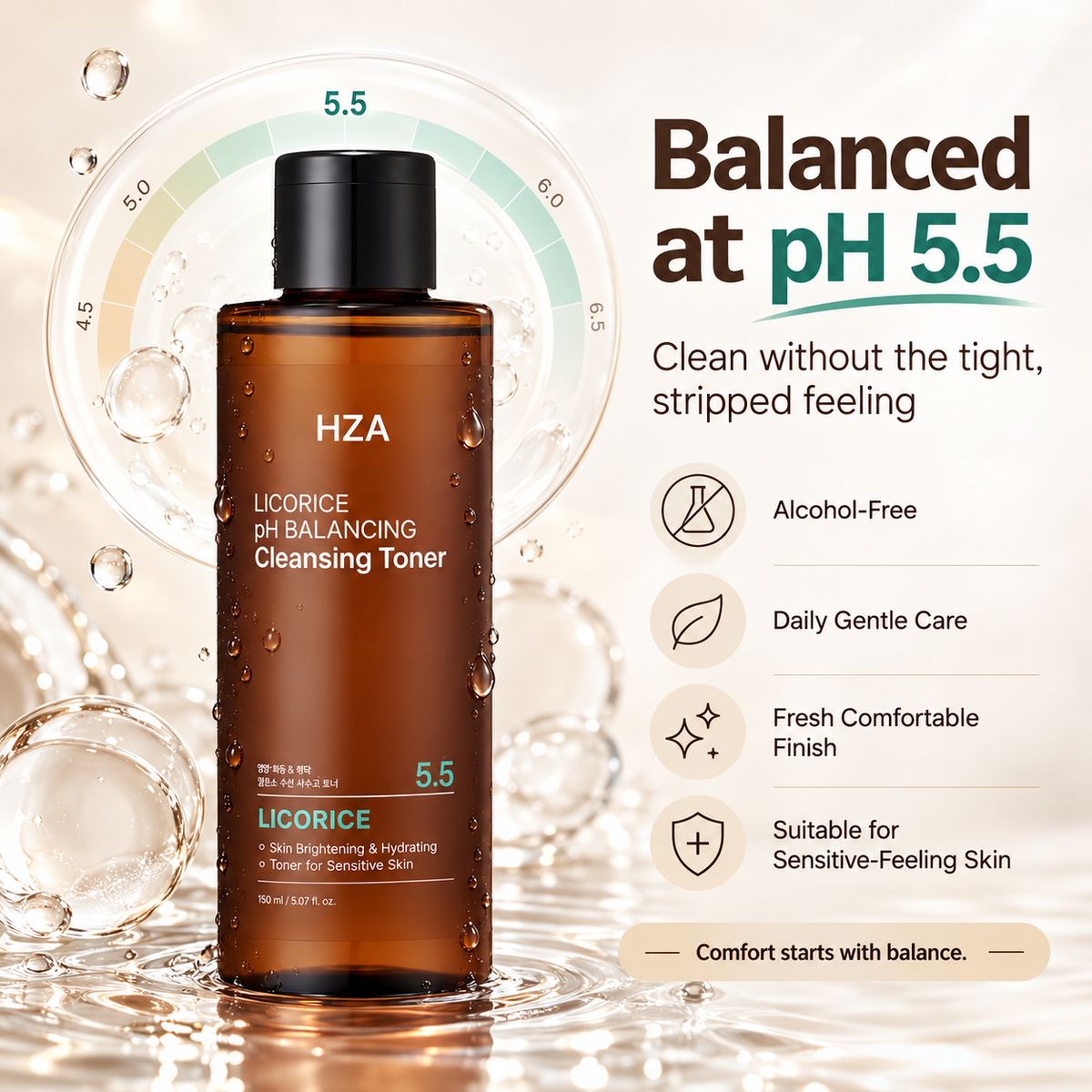 HZA Licorice pH 5.5 Balancing Cleansing Toner, 5.07 fl oz