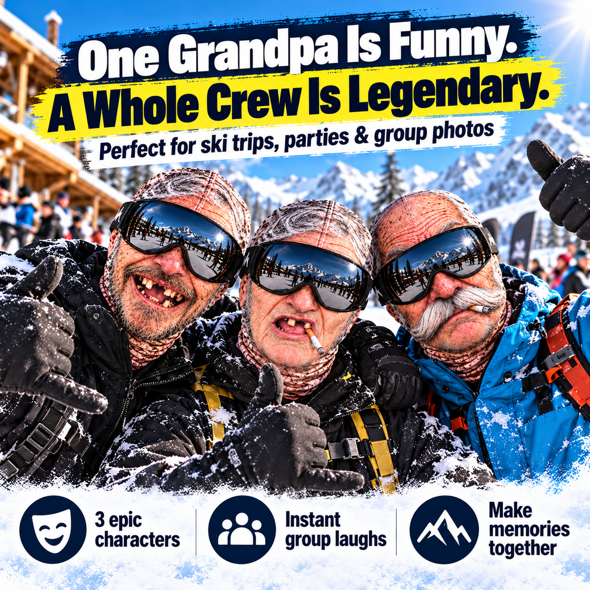 Old Man Ski Winter Face Mask 3D Funny Realistic Face Balaclava Party Gear
