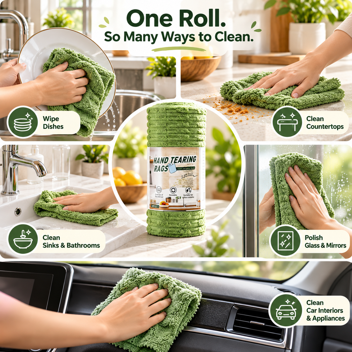 🔥Buy 2 Get 1 Free🔥Tear-Off Microfiber Cleaning Cloth Roll, Absorbent Lint-Free