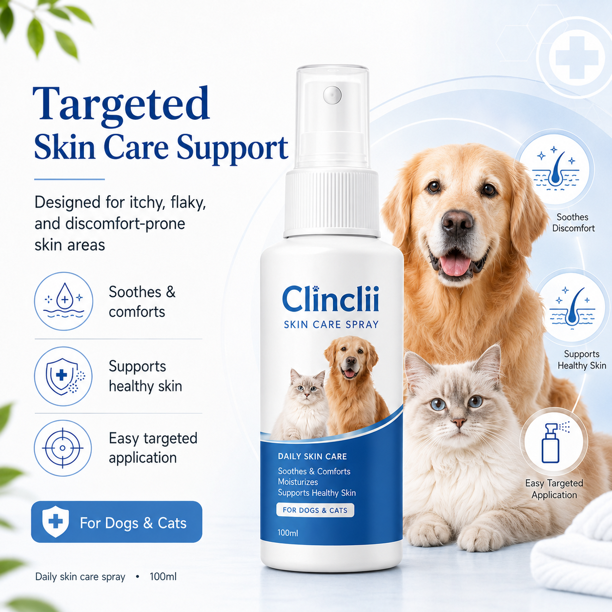 Clinclii™ Pet Skin Care Spray | Gentle Relief Support for Itchy, Flaky & Irritation-Prone Skin