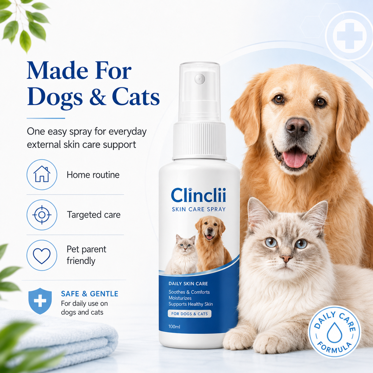 Clinclii™ Pet Skin Care Spray | Gentle Relief Support for Itchy, Flaky & Irritation-Prone Skin