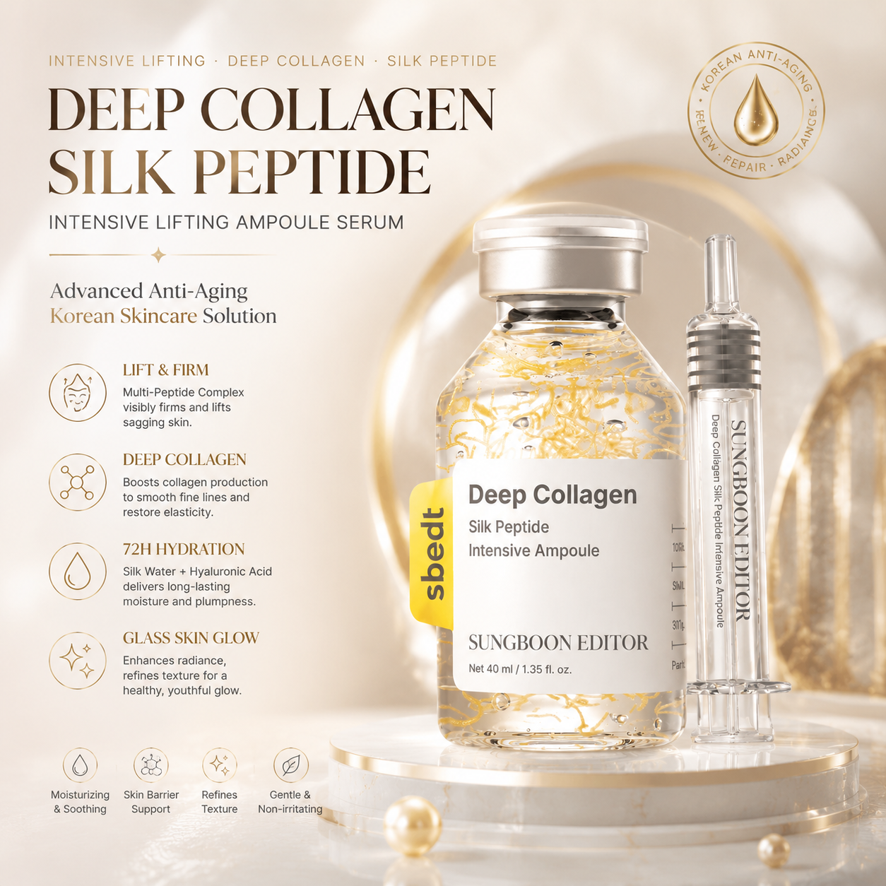 Deep Collagen Silk Peptide Intensive Lifting Ampoule Serum - Korean Anti-Aging Facial Essence