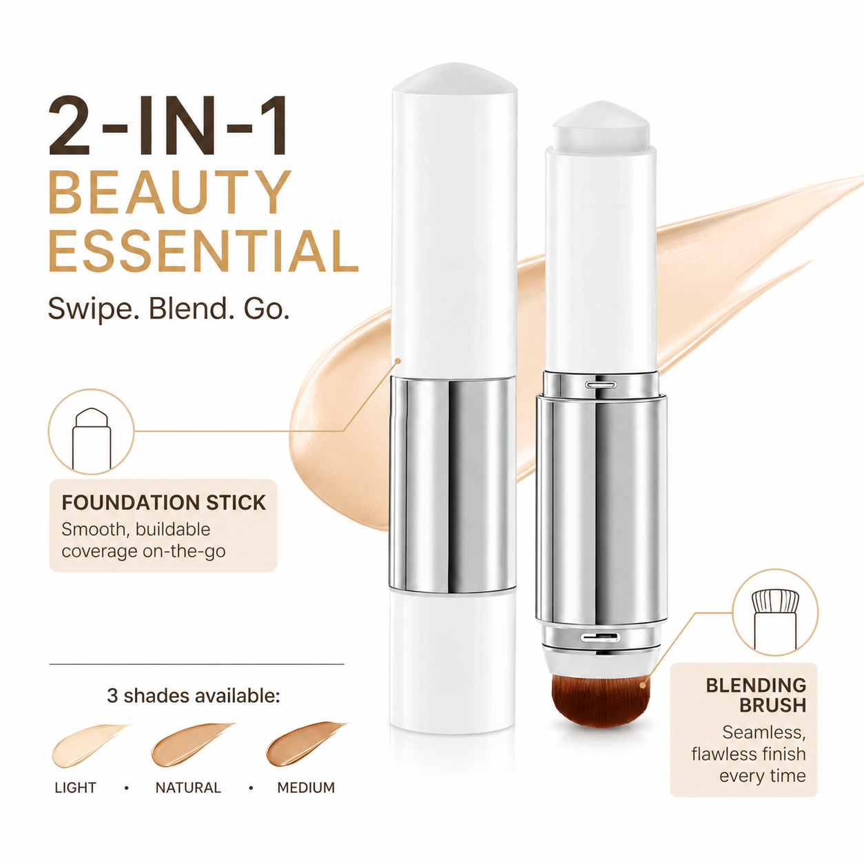 🎉BUY 1 GET 1 FREE🎉Color-Changing Foundation Stick with Collagen Capsules - Dual-Ended with Detachable Brush