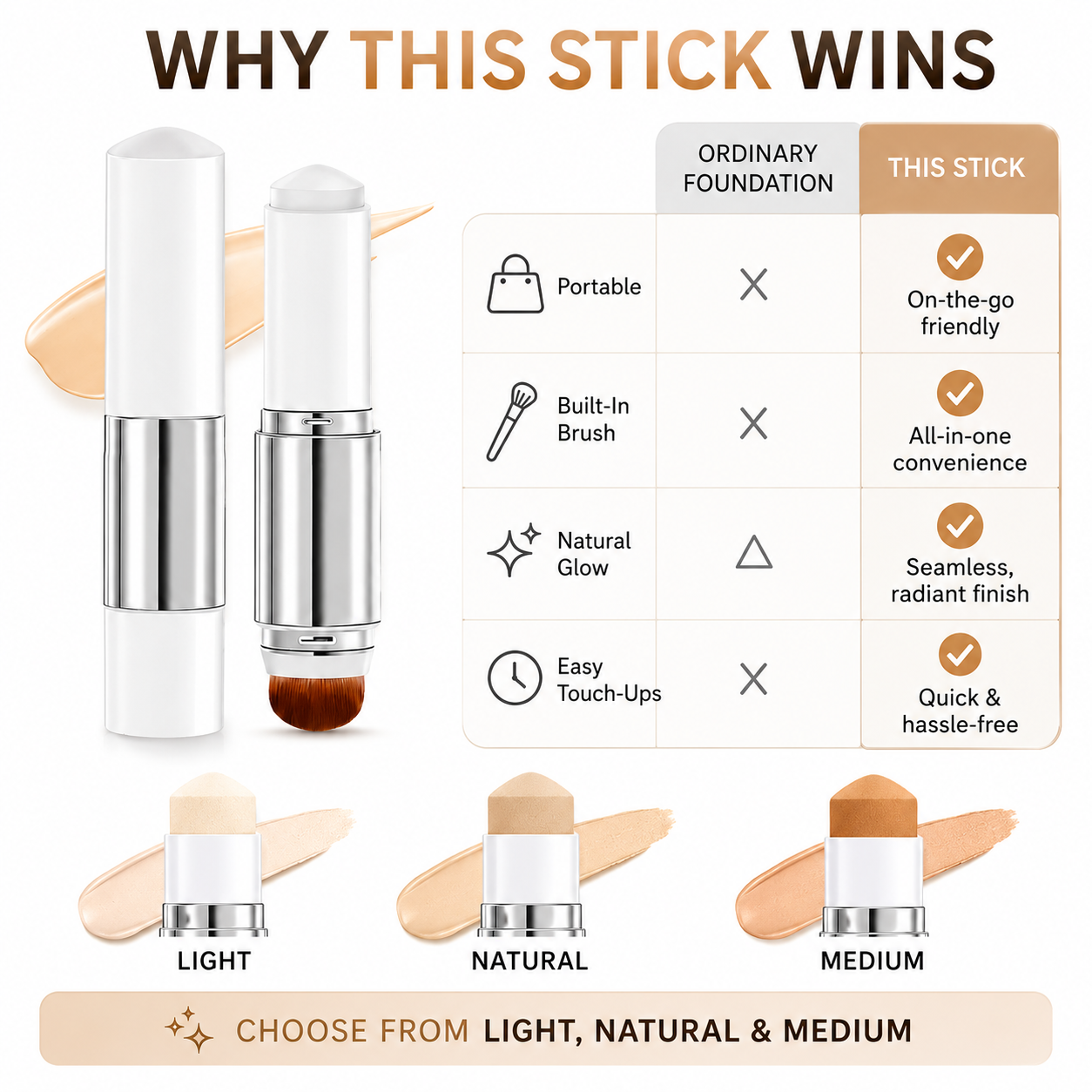 🎉BUY 1 GET 1 FREE🎉Color-Changing Foundation Stick with Collagen Capsules - Dual-Ended with Detachable Brush