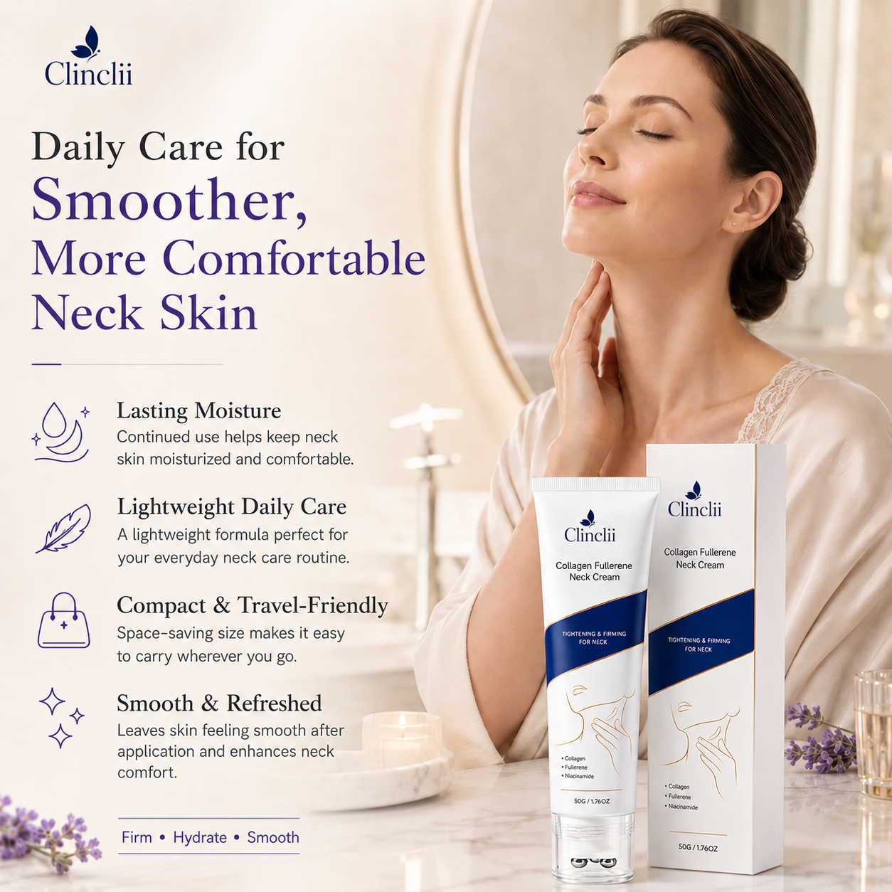 Clinclii™ Daily Neck Firming Cream – Smoother, Softer-Looking Skin 🌿